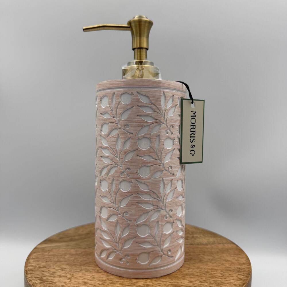 Morris & Co Botanical Soap Lotion Dispenser Pump Pink White Leaves Floral NWT